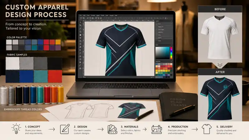 Home Custom jersey design process: free digital mockup, Pantone color matching & pre-production sampling
