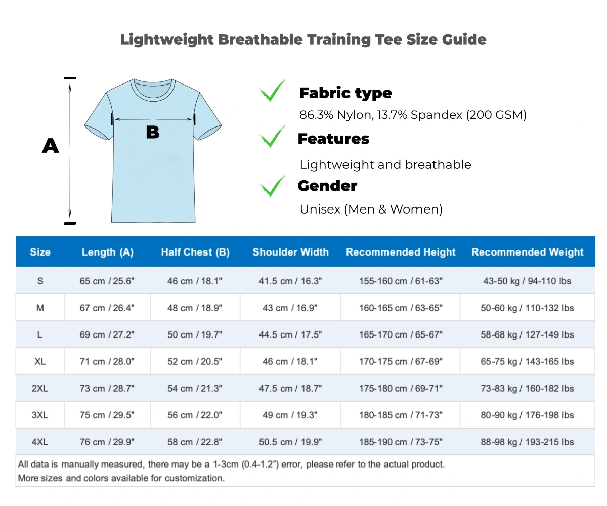Custom Quick Dry Gym Shirts Bulk Size Chart bulk custom lightweight training tees & wholesale team activewear