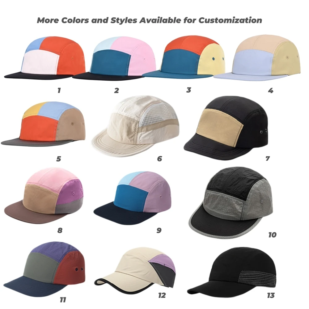 Custom 5 Panel Camp Caps Wholesale Colors Available water-resistant fabric color choices and earthy tones for custom 5-panel camp caps wholesale