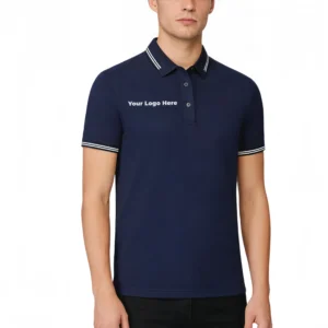 Custom embroidered polo shirts bulk with chest company logo placeholders for corporate uniforms