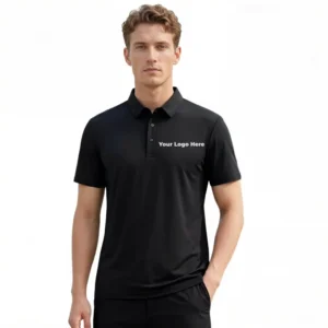 Bulk custom moisture-wicking performance polos with activewear logo placeholders for corporate golf uniforms