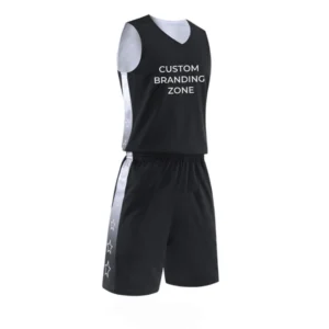 Bulk custom basketball jerseys with front logo placeholders for school league and varsity team uniforms