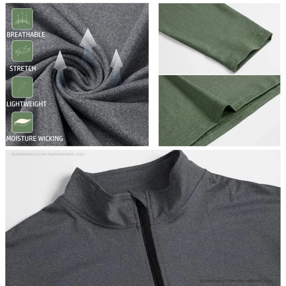 Custom quarter-zip tech pullovers wholesale with chest embroidered brand logo placeholders Custom quarter-zip tech pullovers wholesale with chest embroidered brand logo placeholders