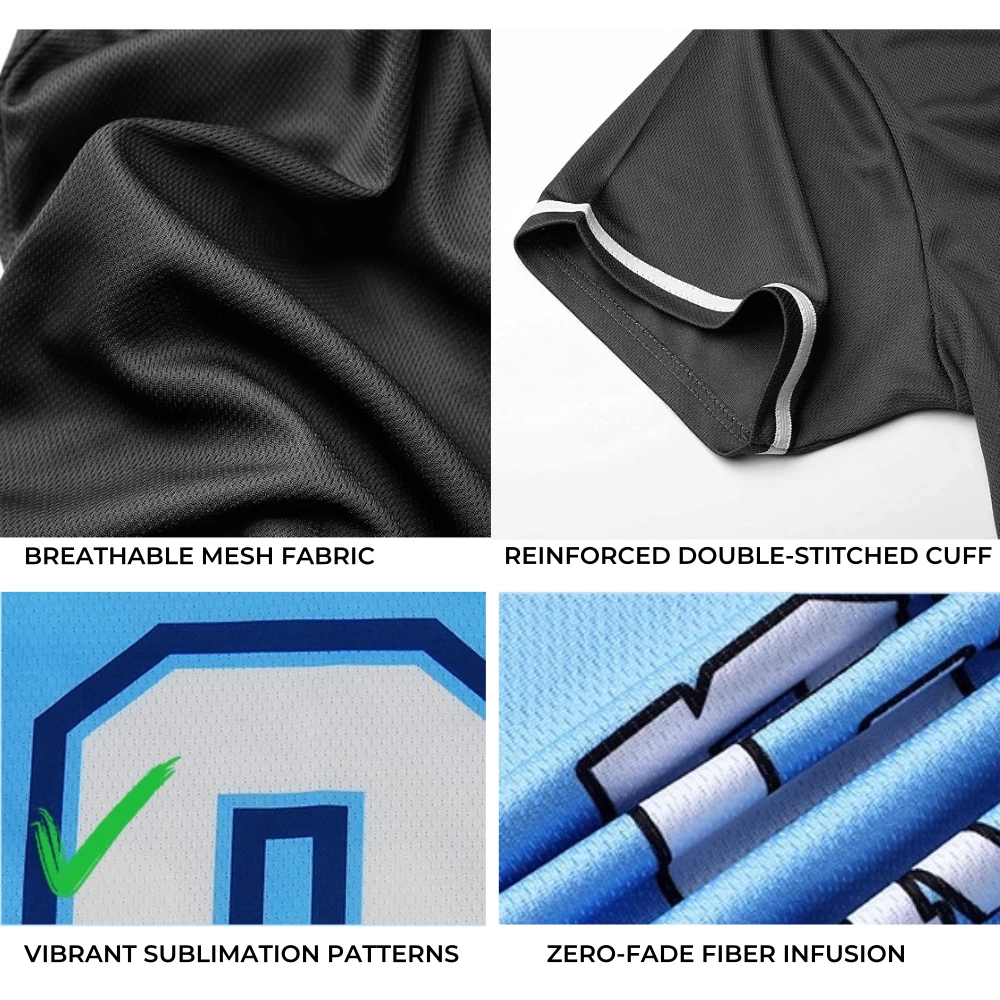 Custom Full Button Baseball Uniforms Stitch Details Premium tackle twill numbering and full button placket stitch details for custom full button baseball uniforms