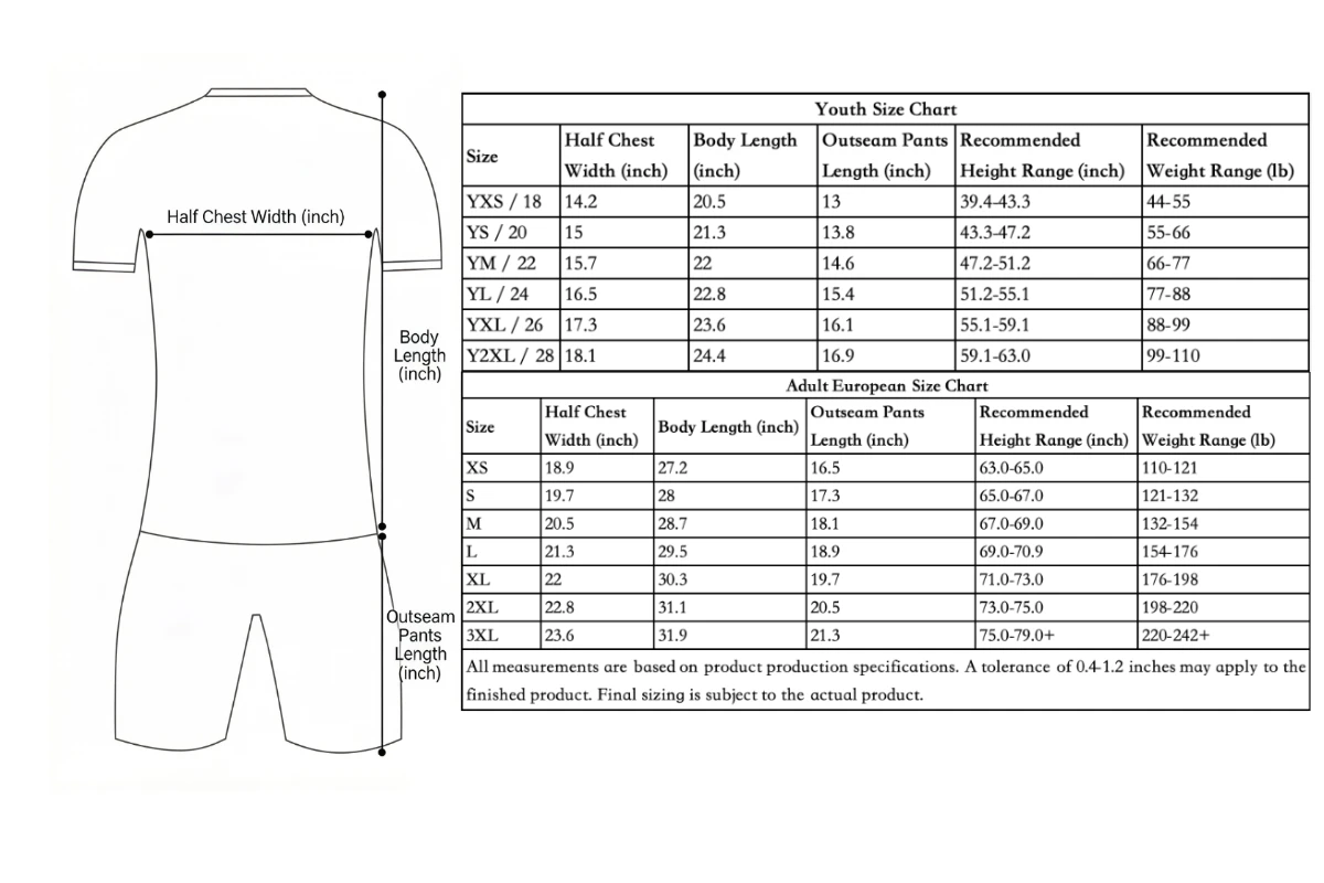 Wholesale Team Soccer Uniforms Dual Sizing Chart custom sublimated soccer jerseys bulk & wholesale team uniforms